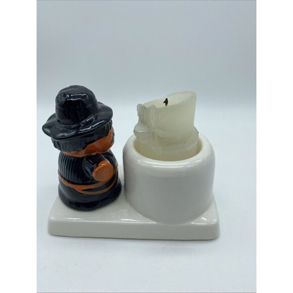 VTG Halloween 1980's Kmart Scarecrow Pumpkin Tea Light Candle Votive Holder 4" - Picture 6 of 11